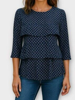 Ann Taylor Blue Layered Ruffle Tiered Peplum Blouse Women’s Size SP